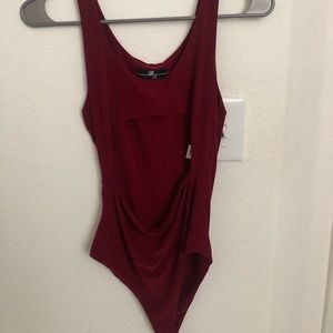 Burgundy open front body suit